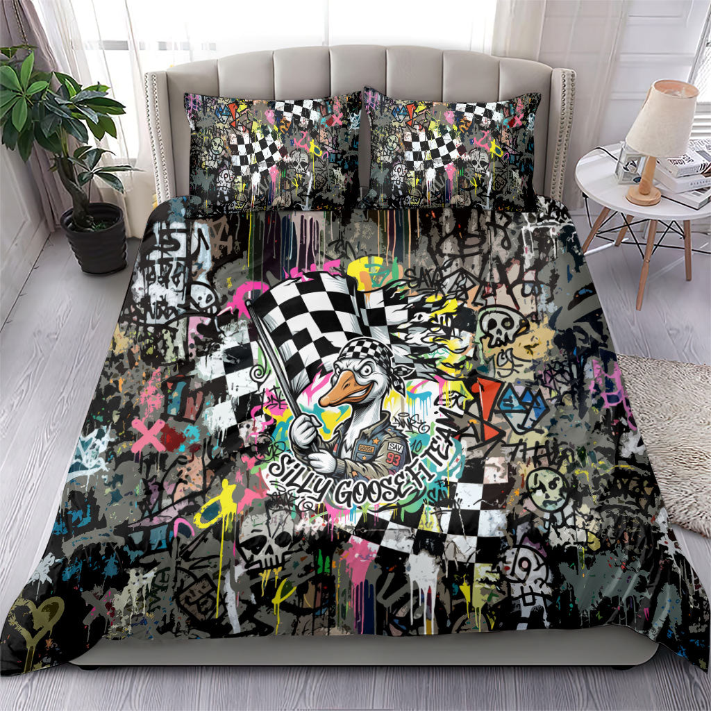 Silly Goose Team Racing Bedding Set Colorful Street Graffiti Checkered Flag