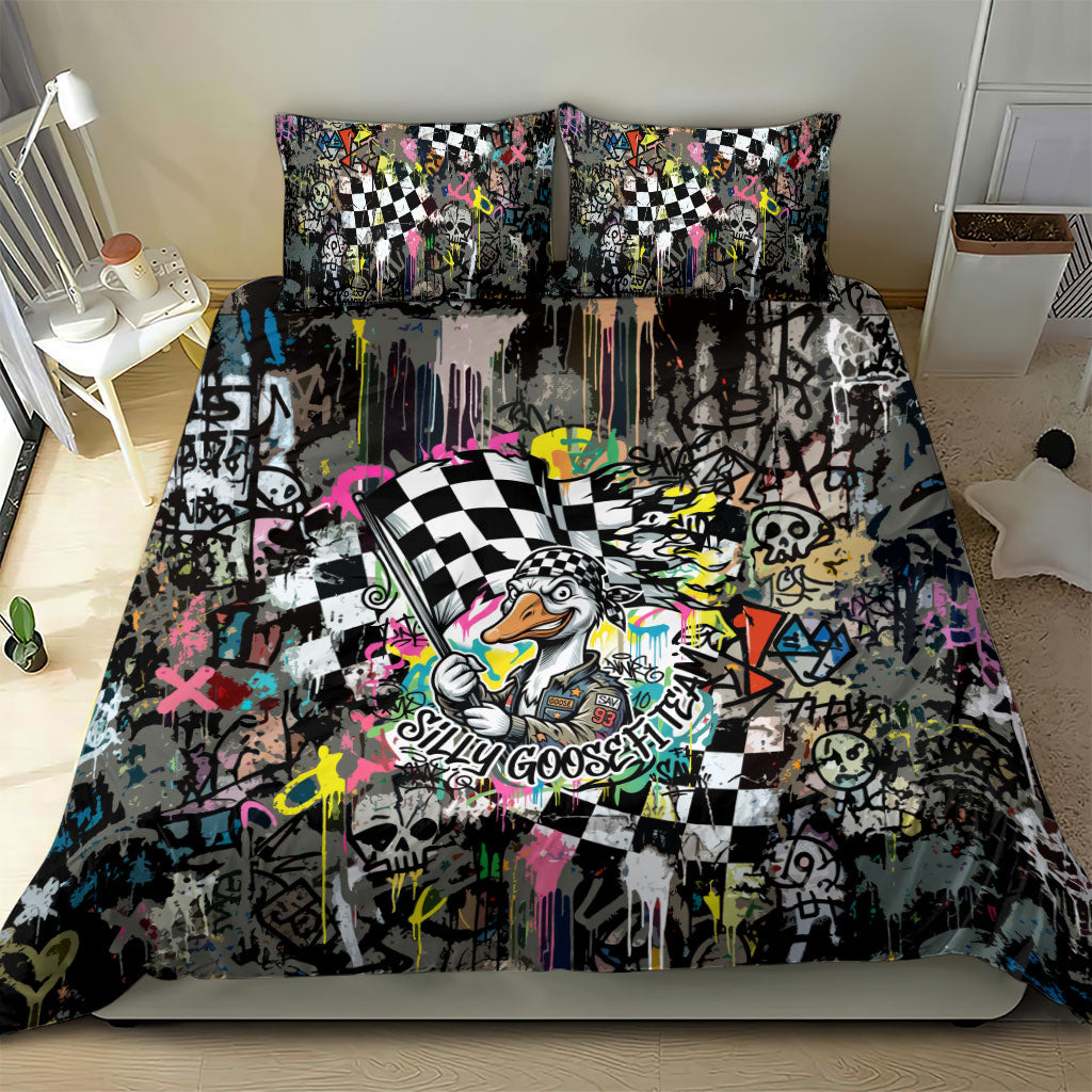 Silly Goose Team Racing Bedding Set Colorful Street Graffiti Checkered Flag