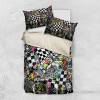 Silly Goose Team Racing Bedding Set Colorful Street Graffiti Checkered Flag
