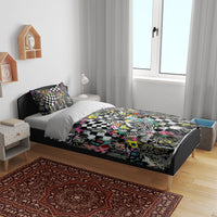 Silly Goose Team Racing Bedding Set Colorful Street Graffiti Checkered Flag