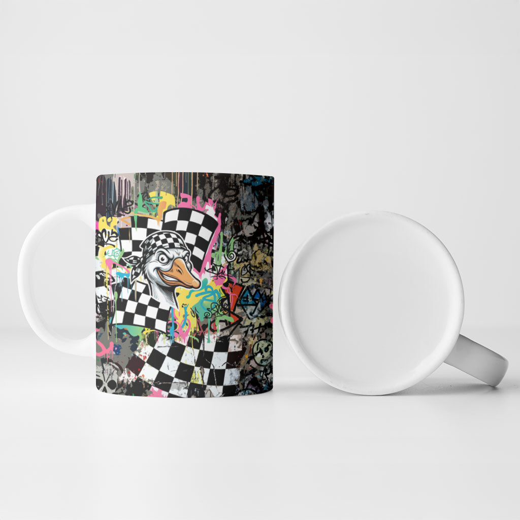 Silly Goose Team Racing Ceramic Mug Colorful Street Graffiti Checkered Flag