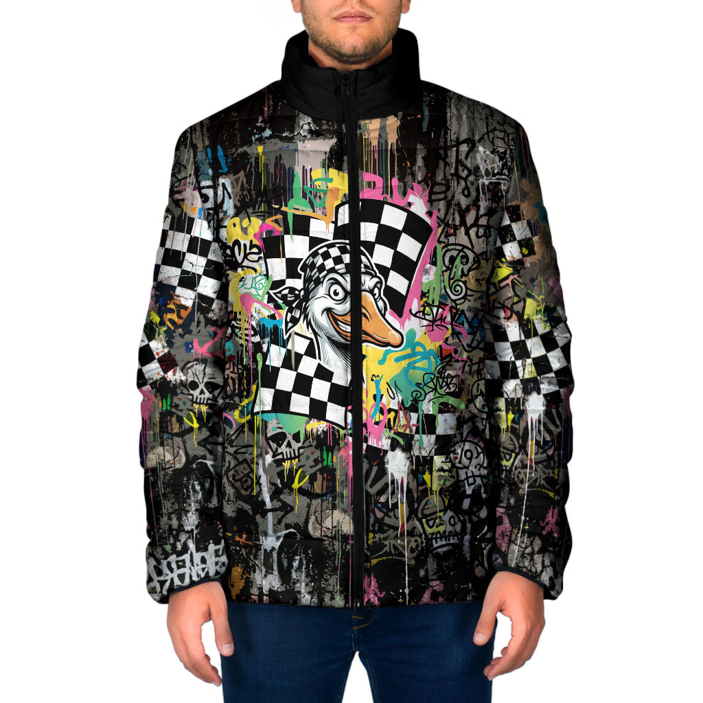 Silly Goose Team Racing Padded Jacket Colorful Street Graffiti Checkered Flag