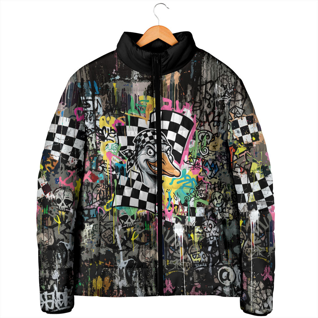 Silly Goose Team Racing Padded Jacket Colorful Street Graffiti Checkered Flag
