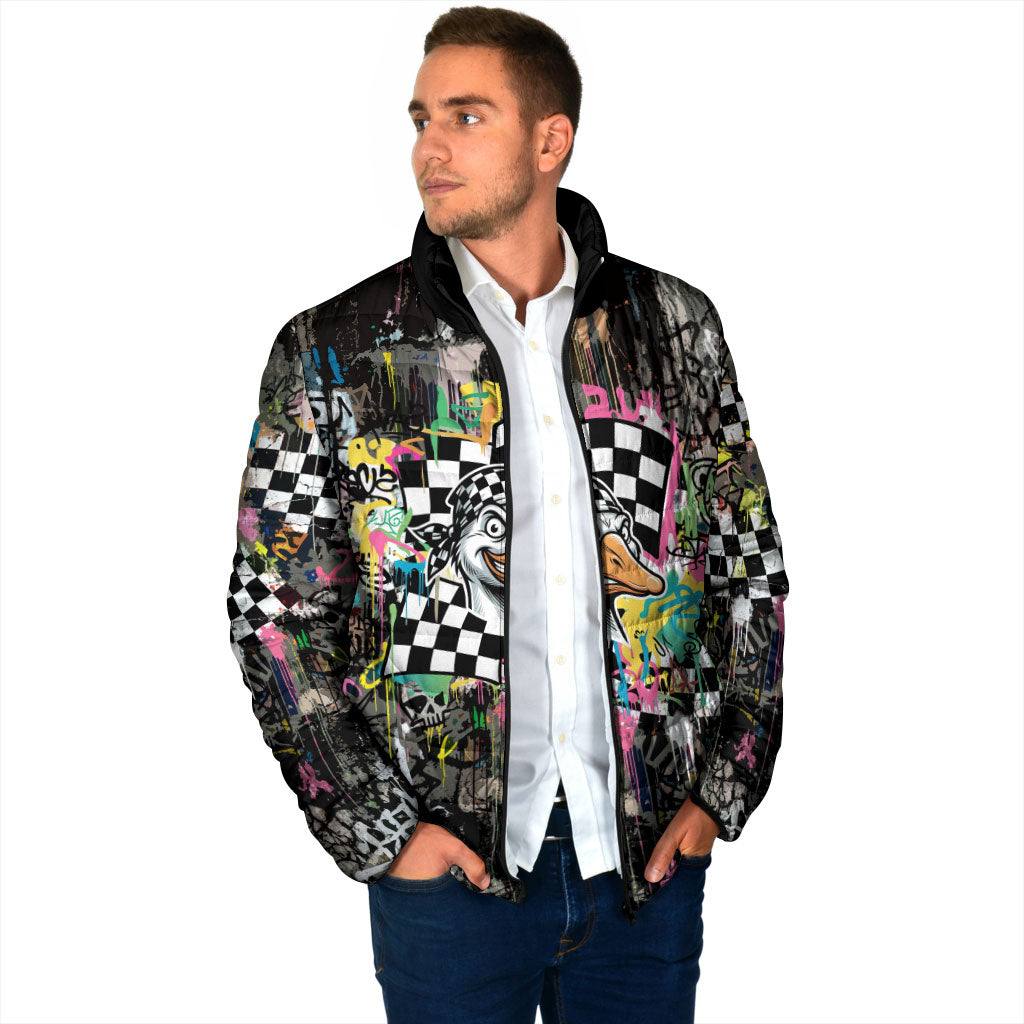 Silly Goose Team Racing Padded Jacket Colorful Street Graffiti Checkered Flag