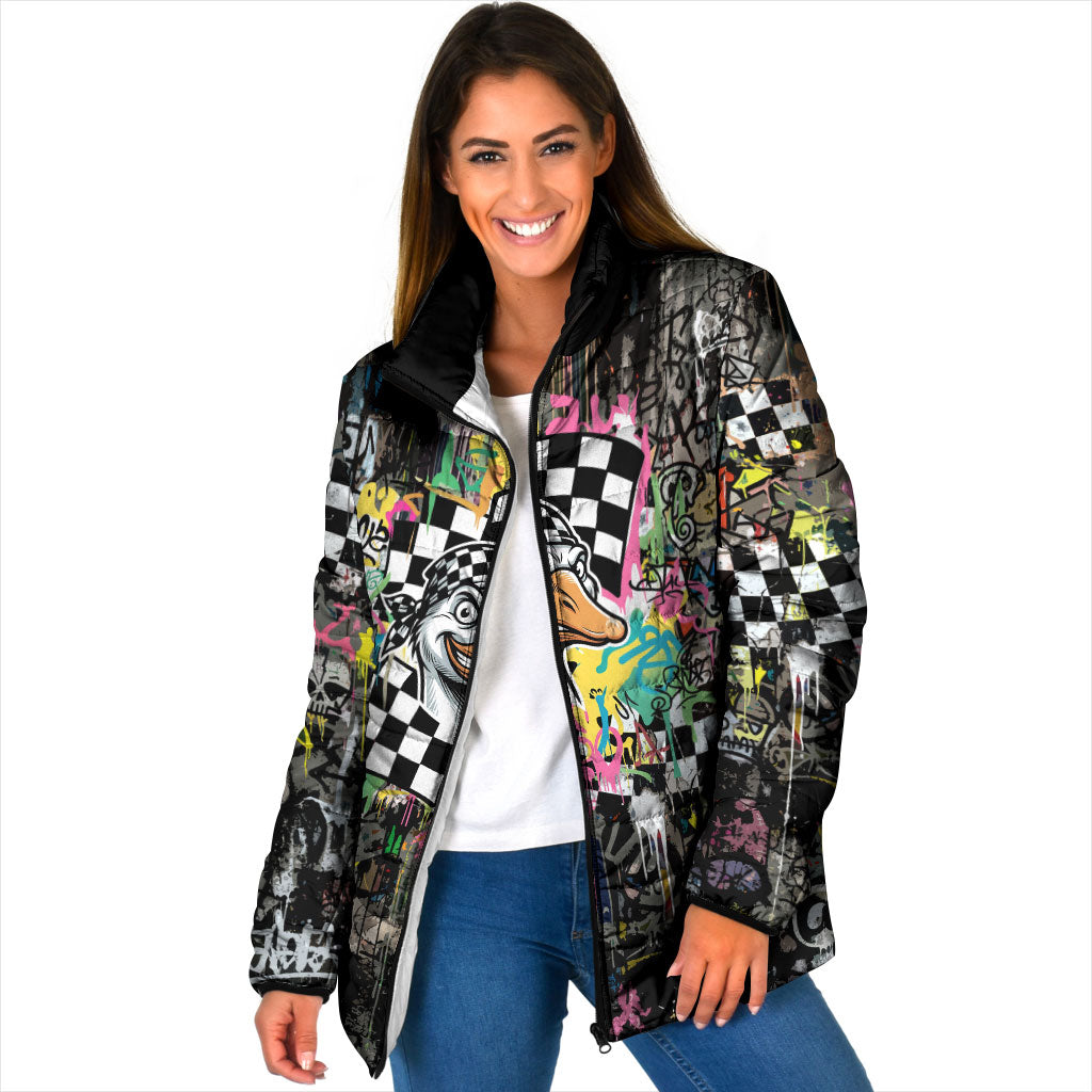 Silly Goose Team Racing Padded Jacket Colorful Street Graffiti Checkered Flag