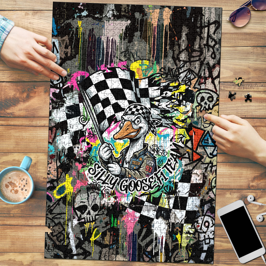 Silly Goose Team Racing Puzzle Colorful Street Graffiti Checkered Flag