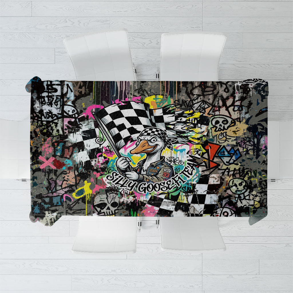 Silly Goose Team Racing Tablecloth Colorful Street Graffiti Checkered Flag