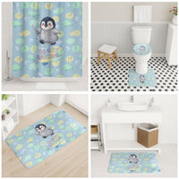 Sneaky Flipper Cute Penguin Holding Knife Bathroom Set Funny Chibi Penguin Graphic With Ice And Fish Pattern