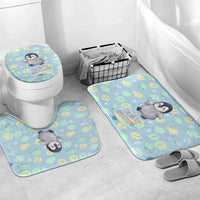 Sneaky Flipper Cute Penguin Holding Knife Bathroom Set Funny Chibi Penguin Graphic With Ice And Fish Pattern