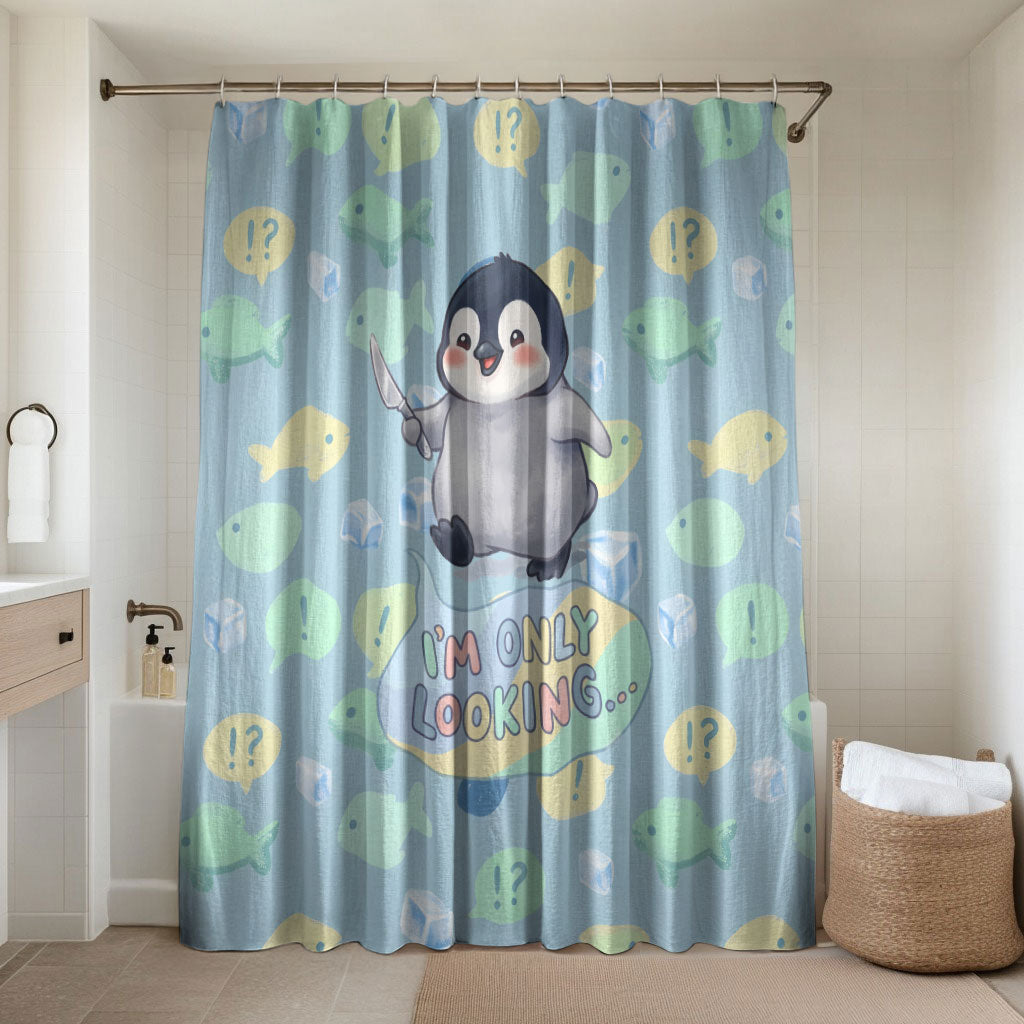 Sneaky Flipper Cute Penguin Holding Knife Bathroom Set Funny Chibi Penguin Graphic With Ice And Fish Pattern