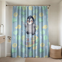 Sneaky Flipper Cute Penguin Holding Knife Bathroom Set Funny Chibi Penguin Graphic With Ice And Fish Pattern