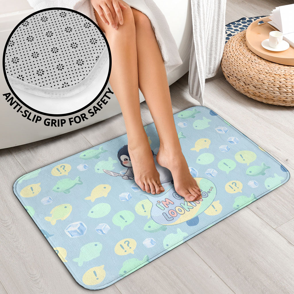 Sneaky Flipper Cute Penguin Holding Knife Bathroom Set Funny Chibi Penguin Graphic With Ice And Fish Pattern