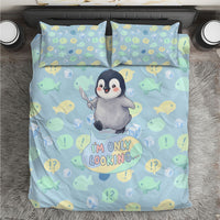 Sneaky Flipper Cute Penguin Holding Knife Bedding Set Funny Chibi Penguin Graphic With Ice And Fish Pattern