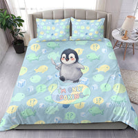 Sneaky Flipper Cute Penguin Holding Knife Bedding Set Funny Chibi Penguin Graphic With Ice And Fish Pattern