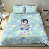 Sneaky Flipper Cute Penguin Holding Knife Bedding Set Funny Chibi Penguin Graphic With Ice And Fish Pattern