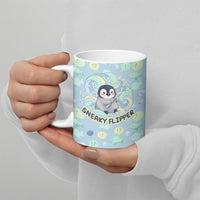 Sneaky Flipper Cute Penguin Holding Knife Ceramic Mug Funny Chibi Penguin Graphic With Ice And Fish Pattern