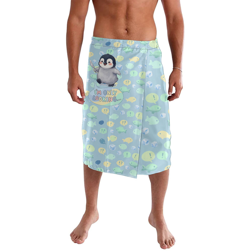 Sneaky Flipper Cute Penguin Holding Knife Lavalava Funny Chibi Penguin Graphic With Ice And Fish Pattern
