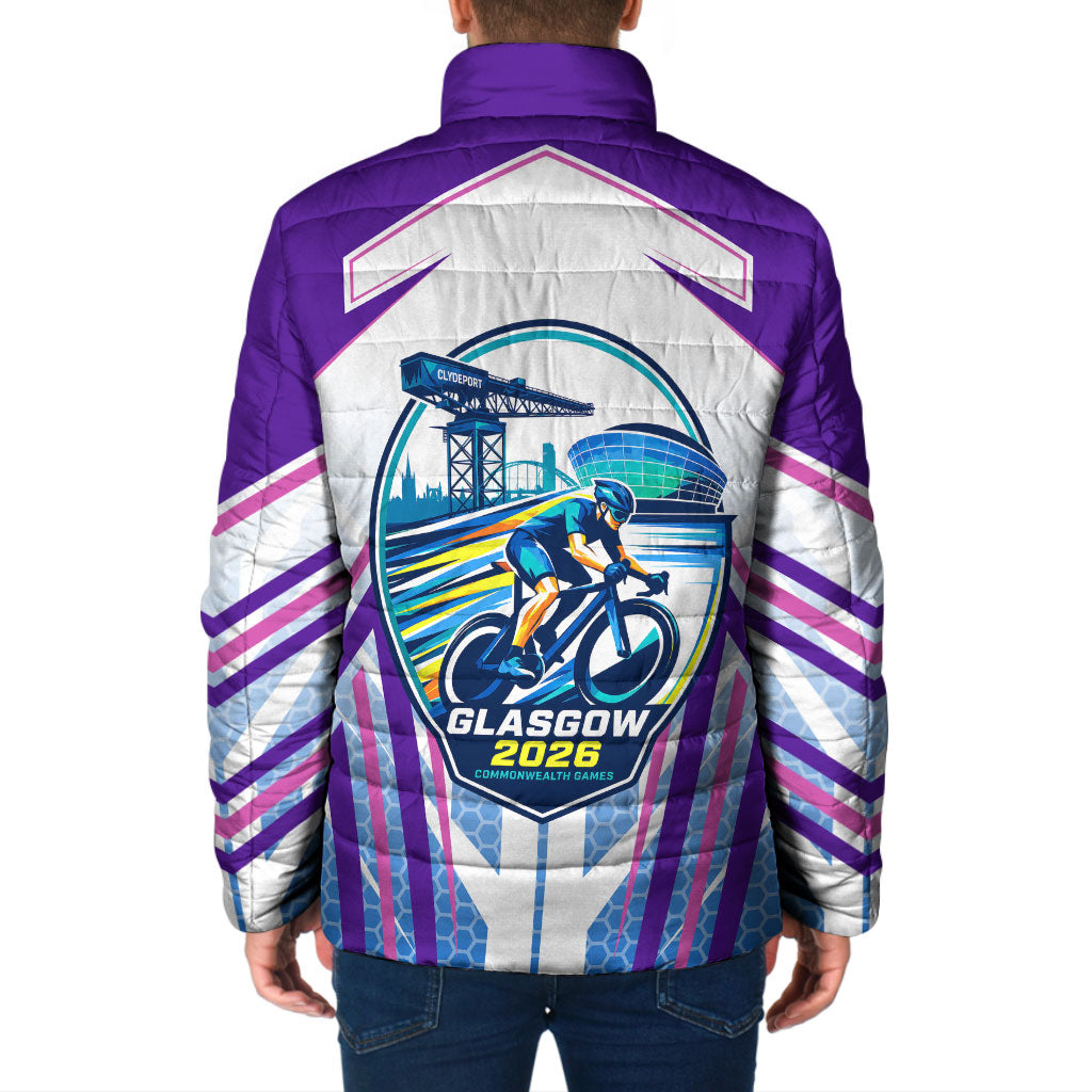 Glasgow 2026 Padded Jacket Scotland Dynamic Geometric Athlete Graphic Art