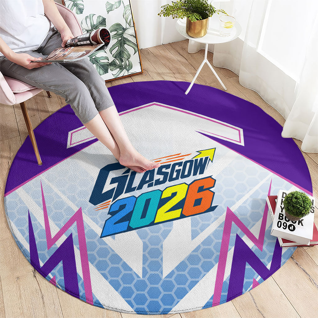 Glasgow 2026 Round Carpet Scotland Dynamic Geometric Athlete Graphic Art