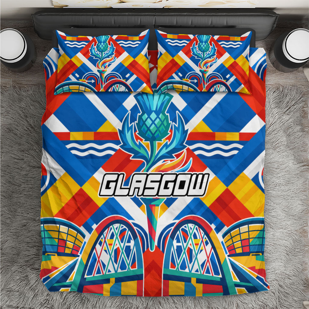 Glasgow 2026 Scotland Bedding Set Thistle Vibrant Tartan Cartoon Character