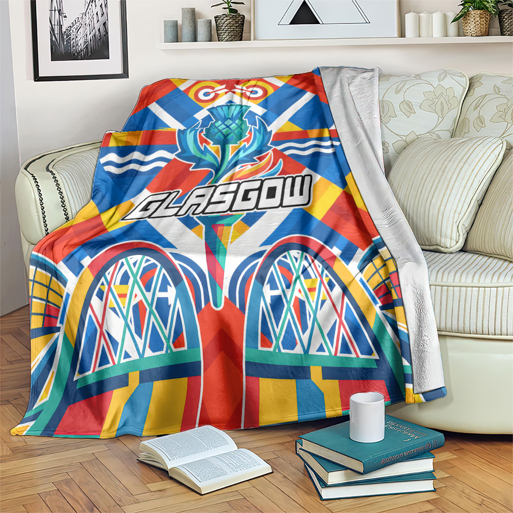 Glasgow 2026 Scotland Blanket Thistle Vibrant Tartan Cartoon Character