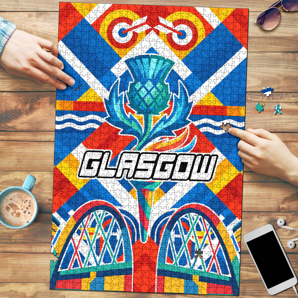 Glasgow 2026 Scotland Puzzle Thistle Vibrant Tartan Cartoon Character
