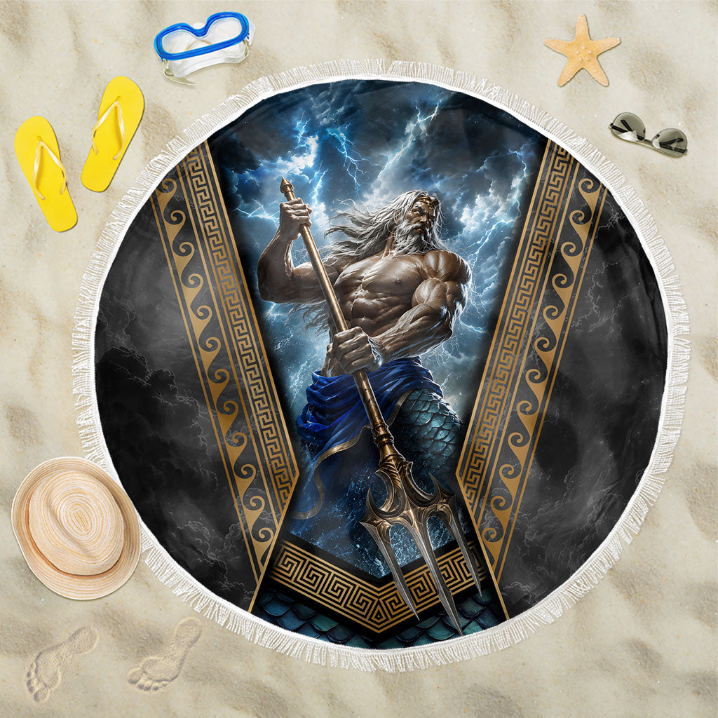 Poseidon God Of The Sea Trident Beach Blanket Ancient Greek Mythology Stormy Ocean Art