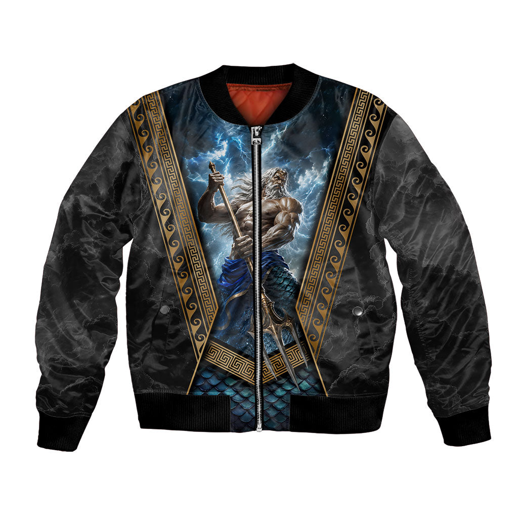 Poseidon God Of The Sea Trident Bomber Jacket Ancient Greek Mythology Stormy Ocean Art