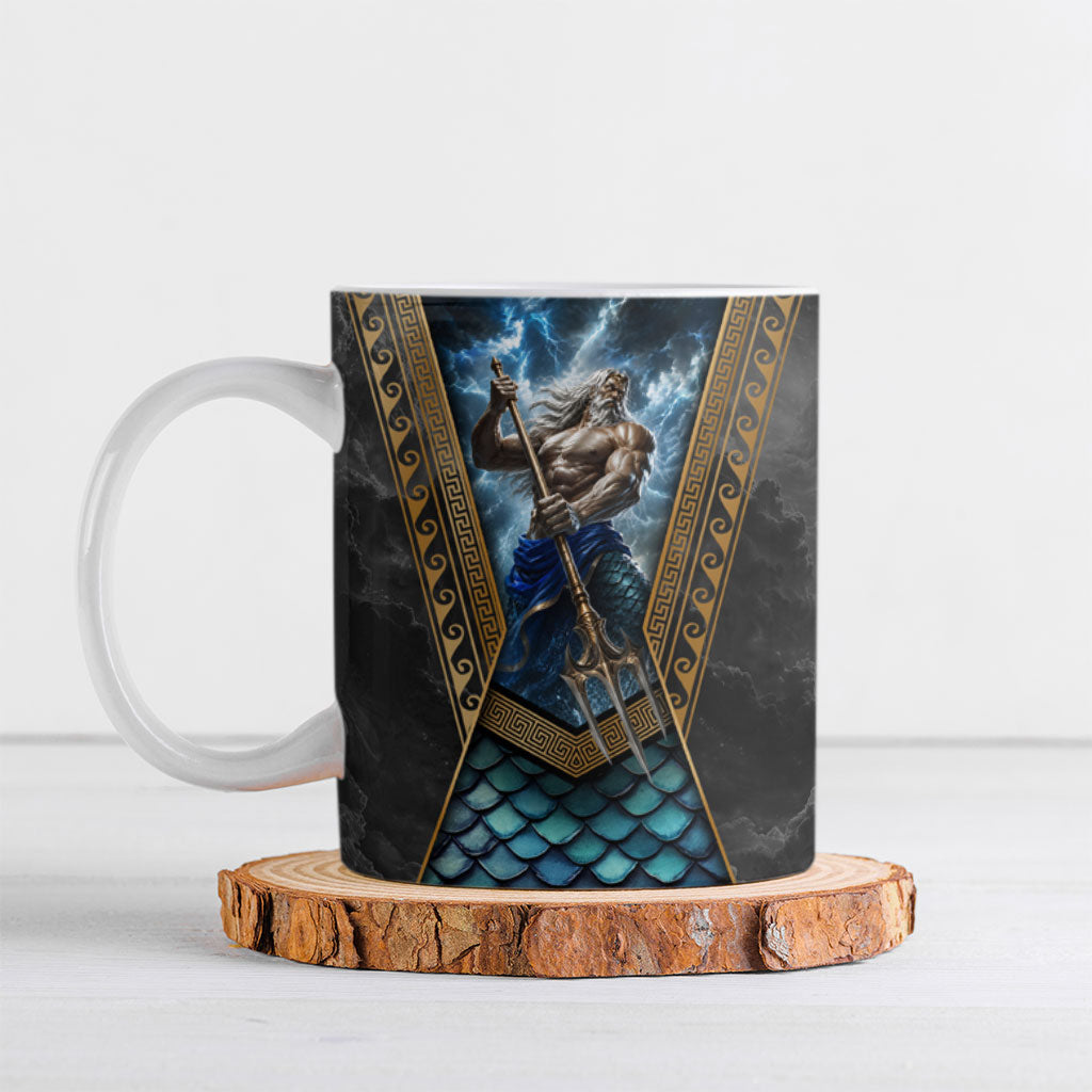 Poseidon God Of The Sea Trident Ceramic Mug Ancient Greek Mythology Stormy Ocean Art