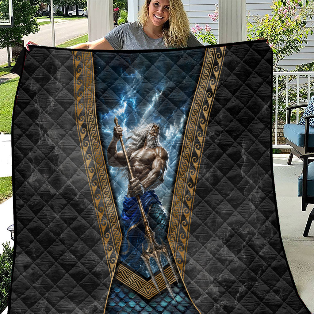 Poseidon God Of The Sea Trident Quilt Ancient Greek Mythology Stormy Ocean Art