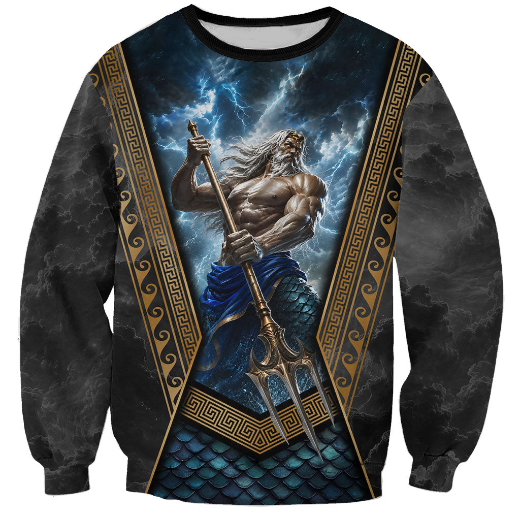 Poseidon God Of The Sea Trident Sweatshirt Ancient Greek Mythology Stormy Ocean Art