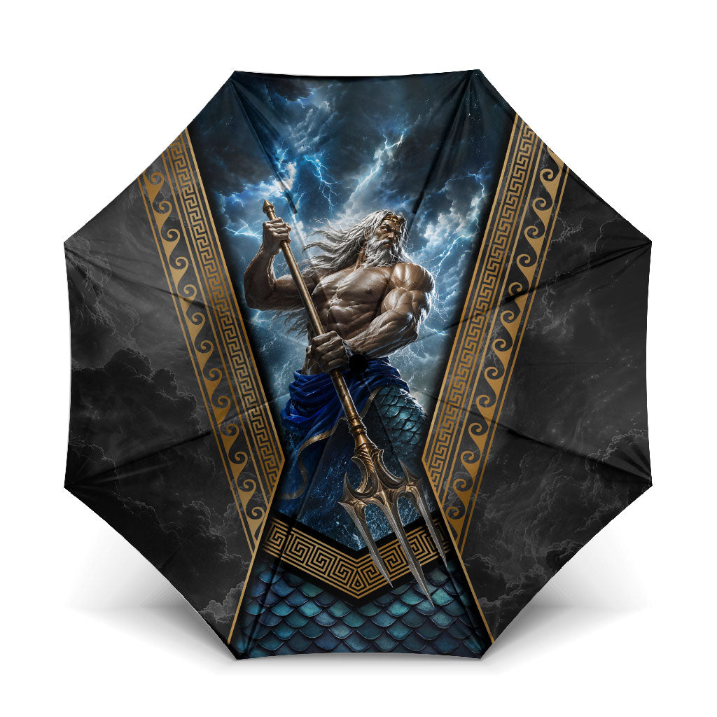 Poseidon God Of The Sea Trident Umbrella Ancient Greek Mythology Stormy Ocean Art