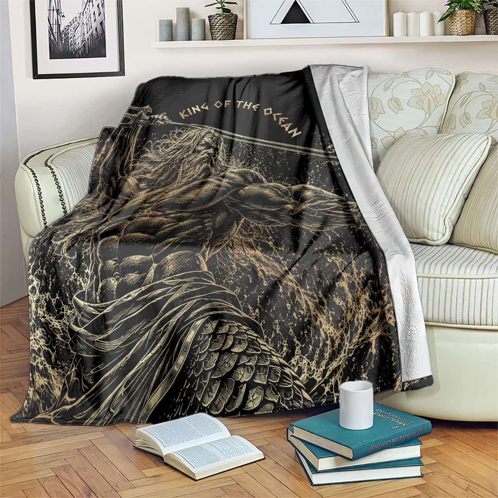 Poseidon King Of The Ocean Blanket Ancient Greek Mythology Golden Line Art