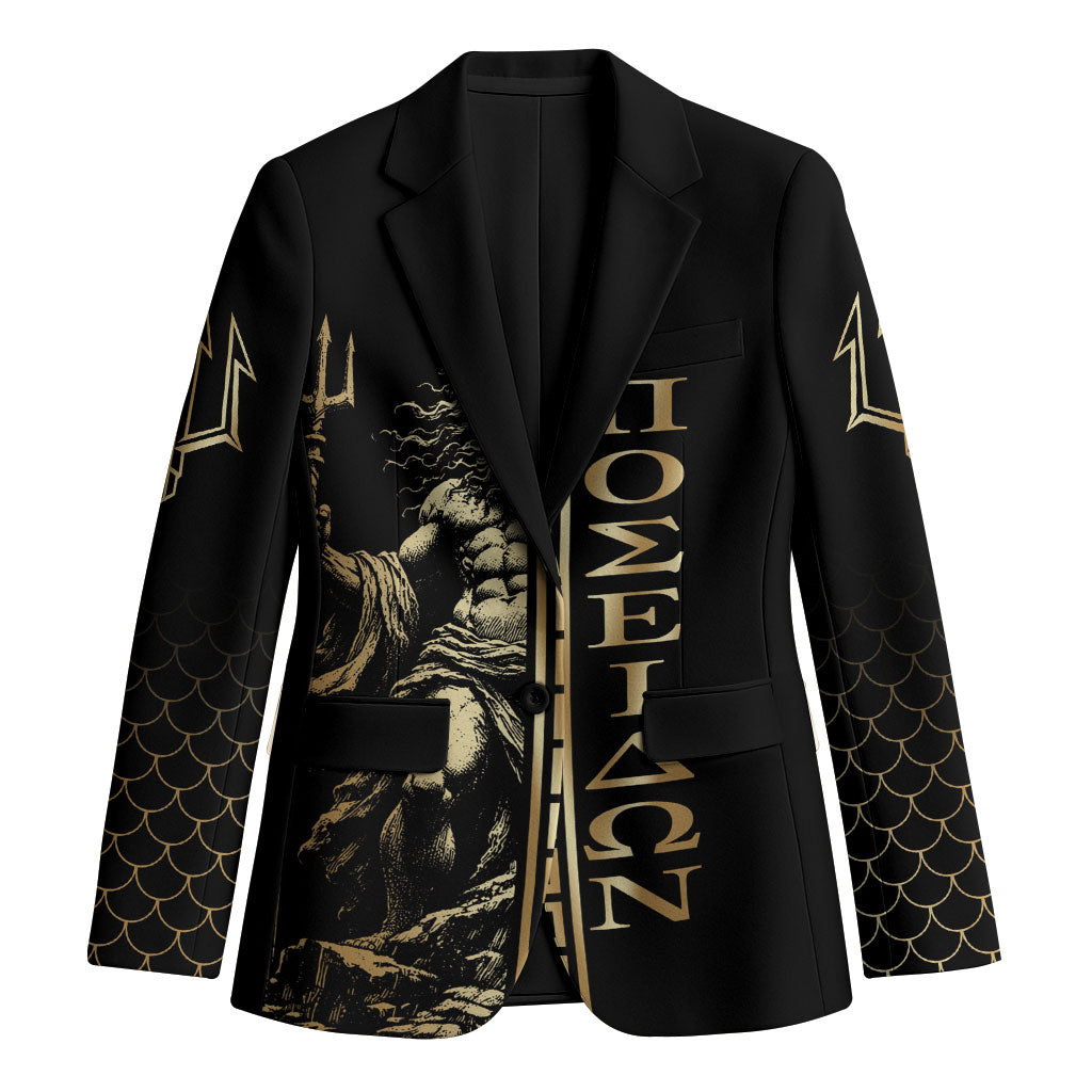 Poseidon King Of The Ocean Blazer Ancient Greek Mythology Golden Line Art