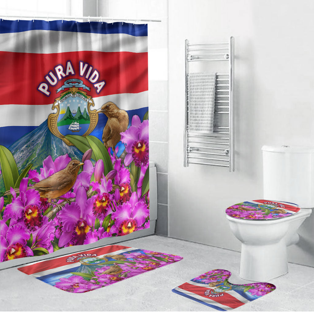 Costa Rica Pura Vida White Tailed Deer And Basilica Bathroom Set Patriotic National Symbols Guaria Morada Flag Art