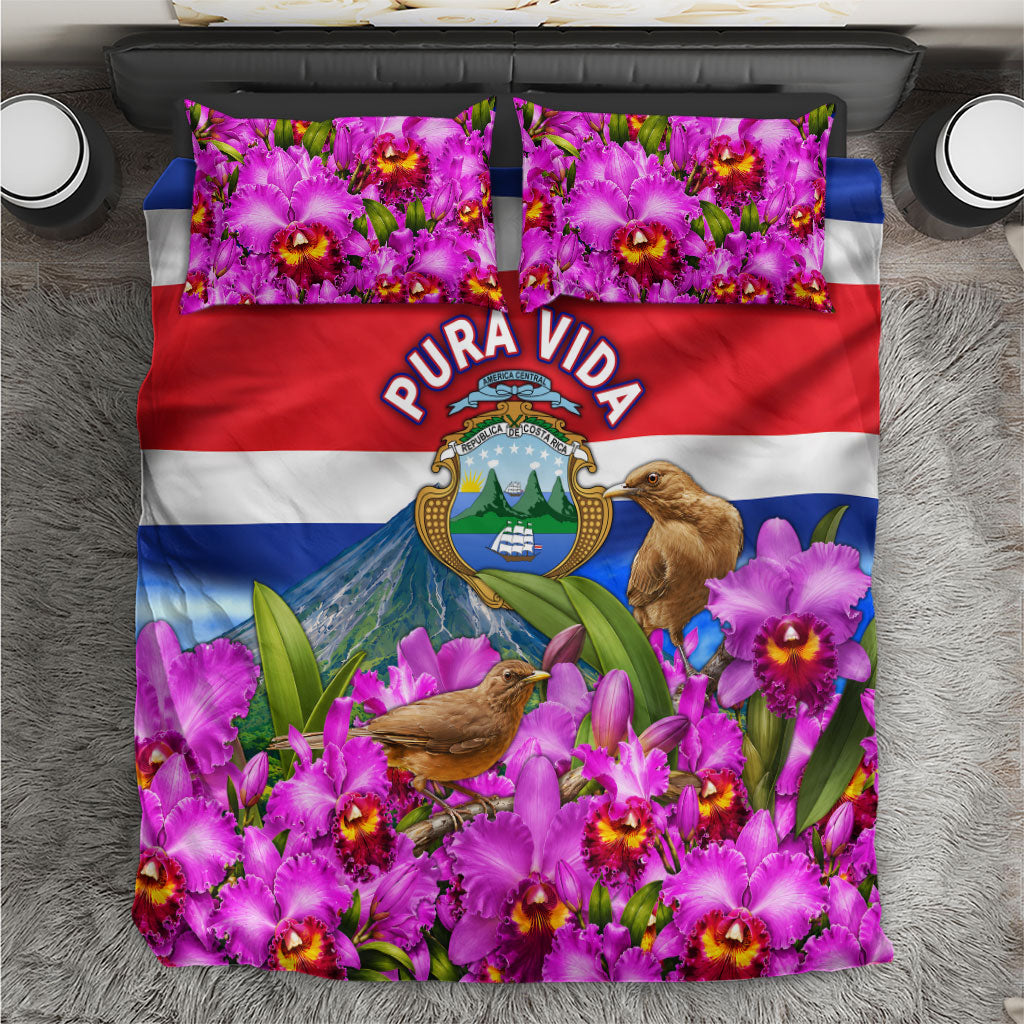 Costa Rica Pura Vida White Tailed Deer And Basilica Bedding Set Patriotic National Symbols Guaria Morada Flag Art