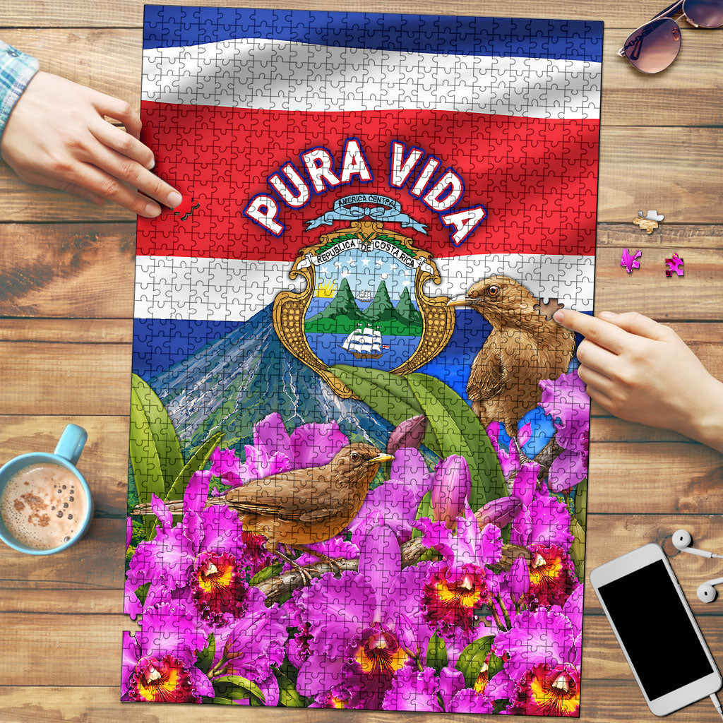 Costa Rica Pura Vida White Tailed Deer And Basilica Puzzle Patriotic National Symbols Guaria Morada Flag Art