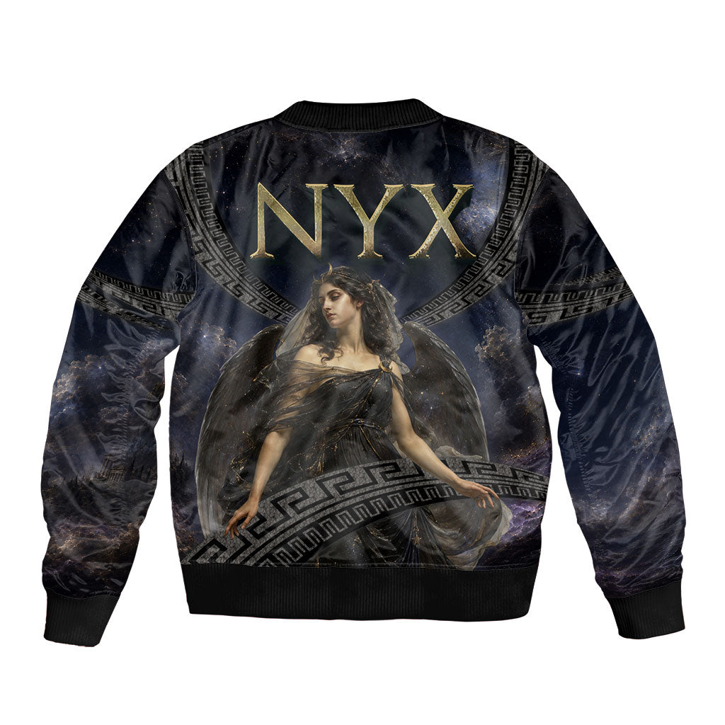 Greek Mythology Nyx Bomber Jacket Celestial Starry Night Classical Art Greek Key