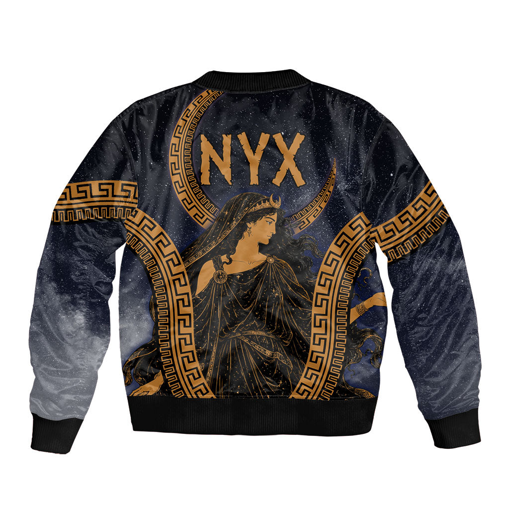 Greek Mythology Nyx Bomber Jacket Starry Night Classical Art Greek Key Pattern