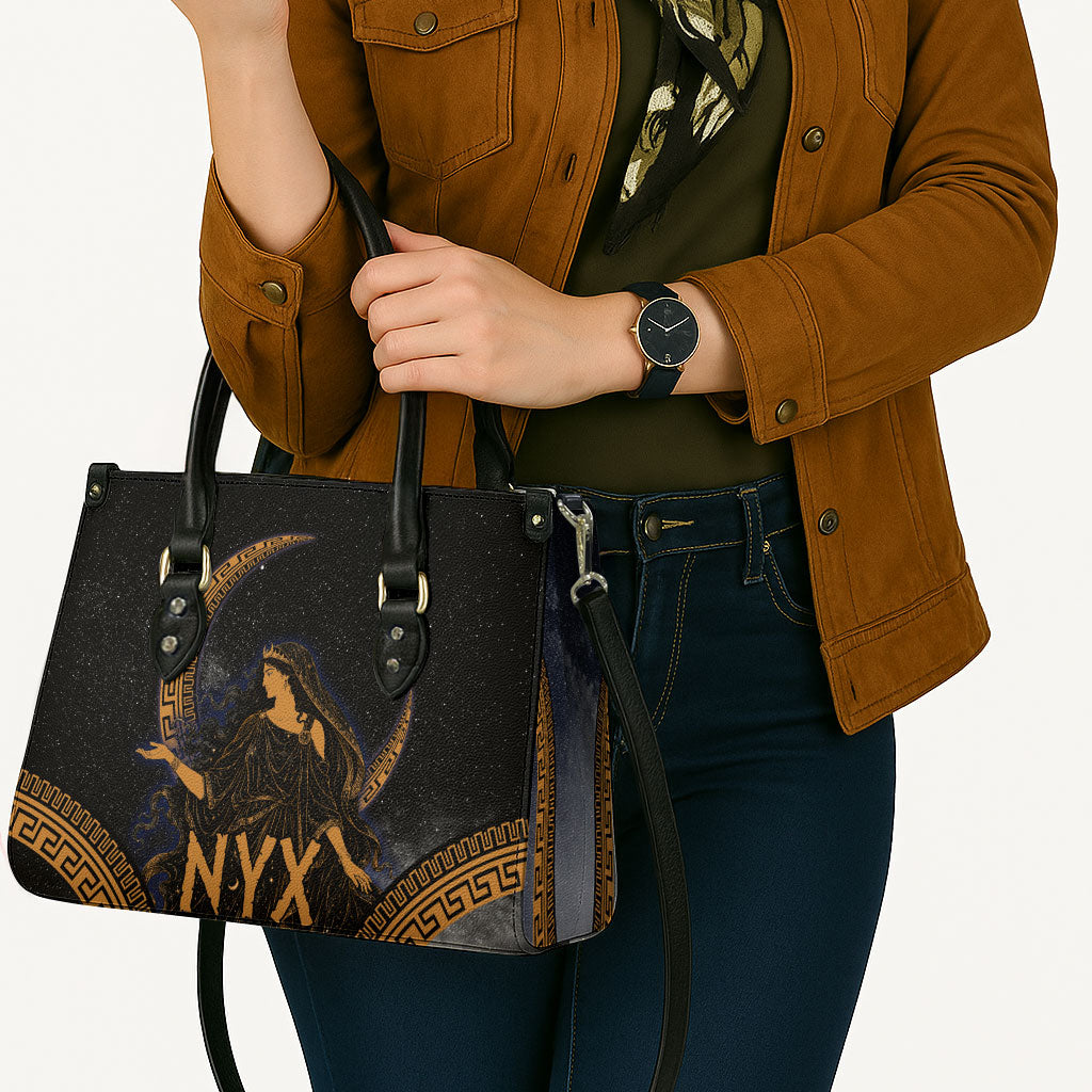 Greek Mythology Nyx Leather Bag Starry Night Classical Art Greek Key Pattern