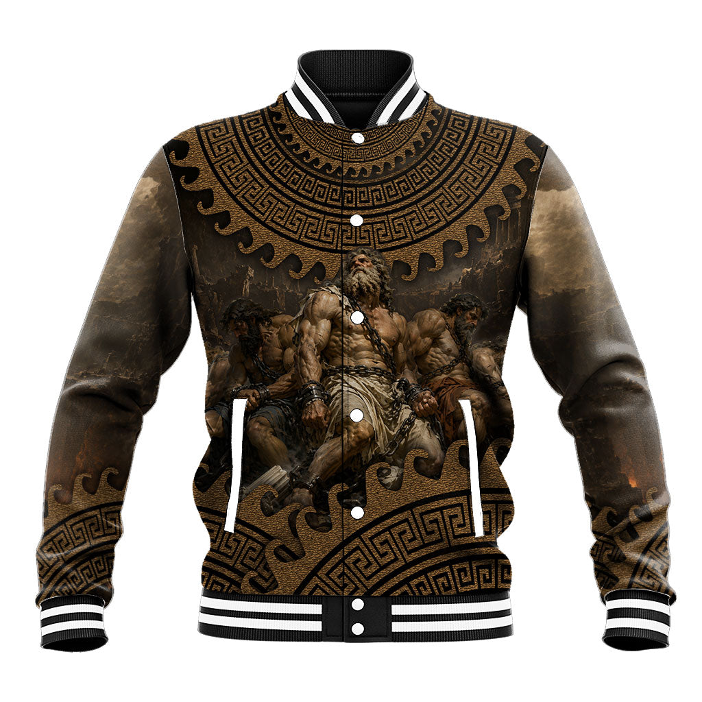 Greek Mythology Tartarus Baseball Jacket Chained Titans Classical Art Greek Key Pattern