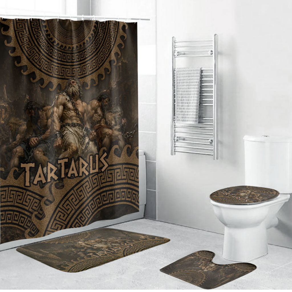 Greek Mythology Tartarus Bathroom Set Chained Titans Classical Art Greek Key Pattern