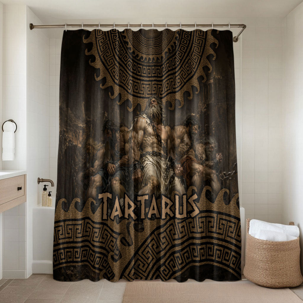 Greek Mythology Tartarus Bathroom Set Chained Titans Classical Art Greek Key Pattern