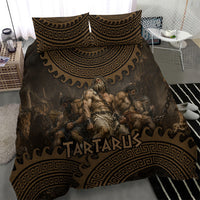 Greek Mythology Tartarus Bedding Set Chained Titans Classical Art Greek Key Pattern