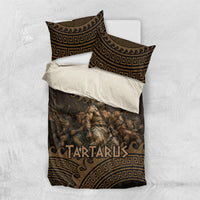 Greek Mythology Tartarus Bedding Set Chained Titans Classical Art Greek Key Pattern
