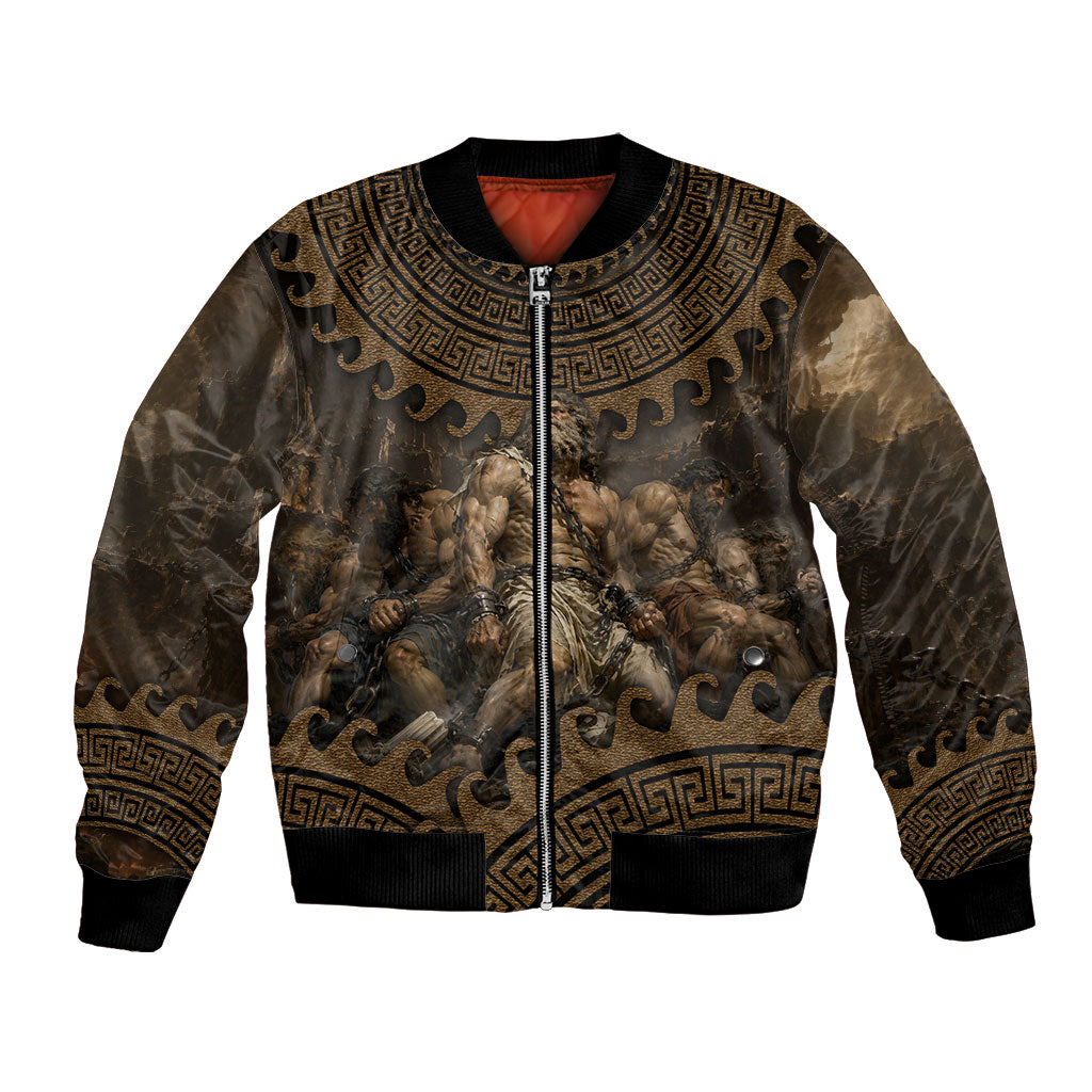 Greek Mythology Tartarus Bomber Jacket Chained Titans Classical Art Greek Key Pattern