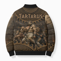Greek Mythology Tartarus Bomber Puffer Jacket Chained Titans Classical Art Greek Key Pattern