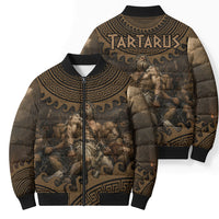 Greek Mythology Tartarus Bomber Puffer Jacket Chained Titans Classical Art Greek Key Pattern