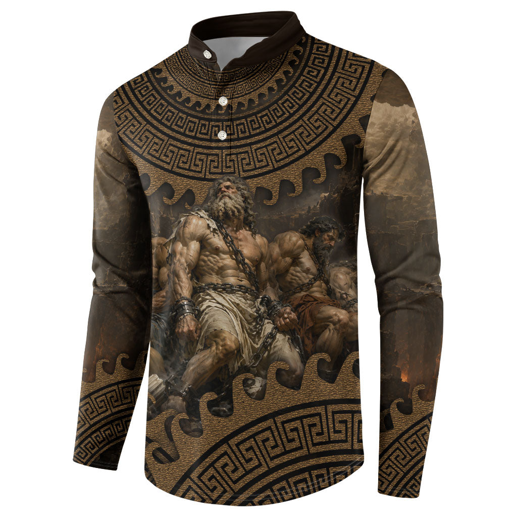 Greek Mythology Tartarus Button Sweatshirt Chained Titans Classical Art Greek Key Pattern
