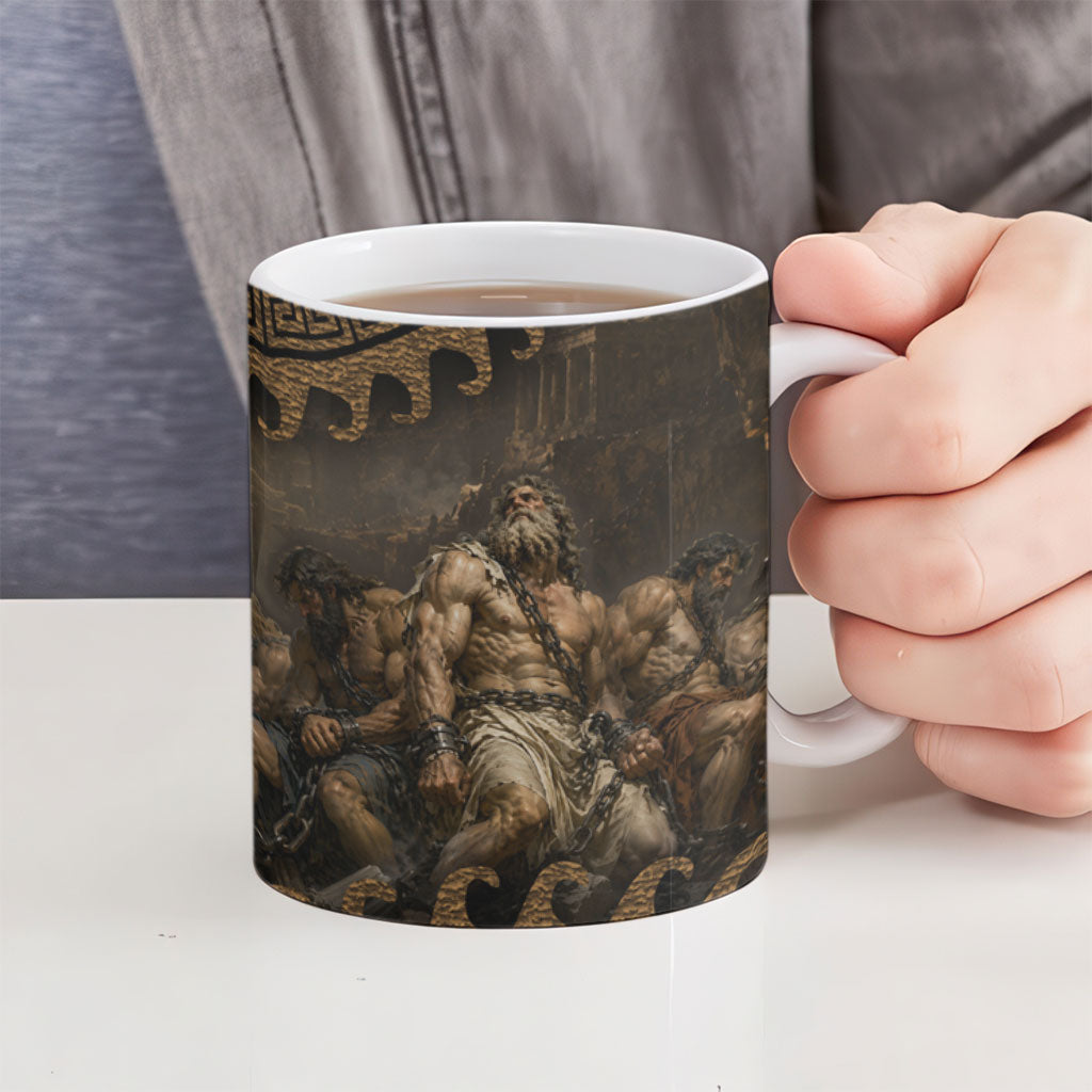 Greek Mythology Tartarus Ceramic Mug Chained Titans Classical Art Greek Key Pattern